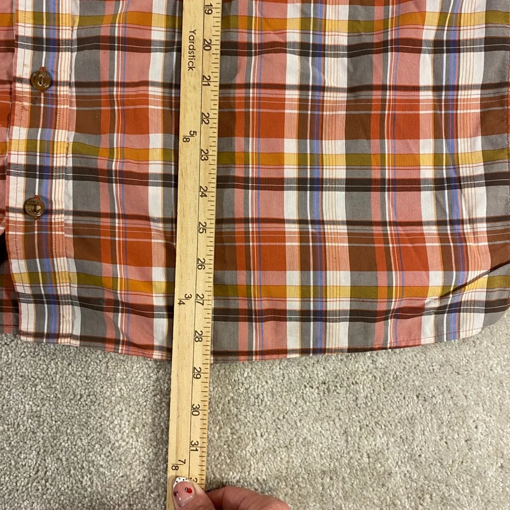 Orvis Button Up Shirt Mens XL Orange Plaid Classic Fit Linen Blend Short Sleeve - Picture 6 of 10